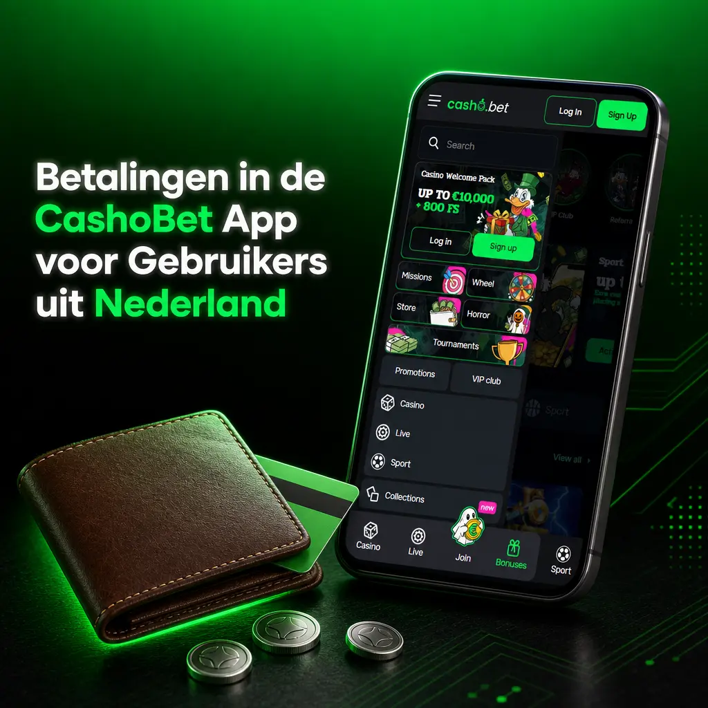 Betalingsopties in de CashoBet App voor Nederlandse gebruikers: Visa, Mastercard, bankoverschrijving en 16 cryptovaluta's zoals Bitcoin en Ethereum.