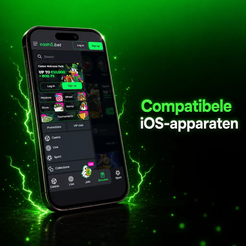 Compatibele iOS-apparaten voor de CashoBet app: iPhone X tot en met iPhone 15-serie