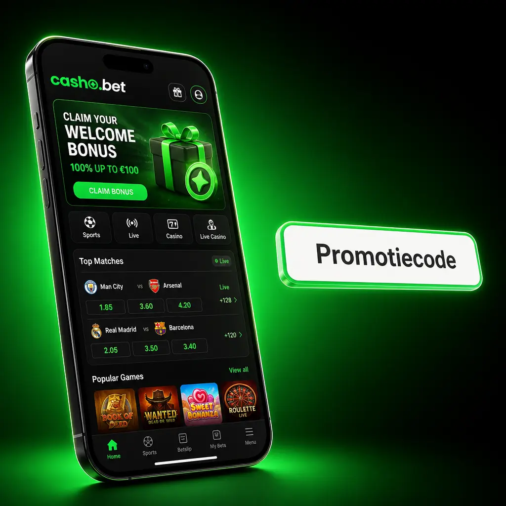 CashoBet promotiecode CASHO500 voor casinobonus tot 500 EUR plus 100 Free Spins, of CASHOSPORT voor sportsbook freebet
