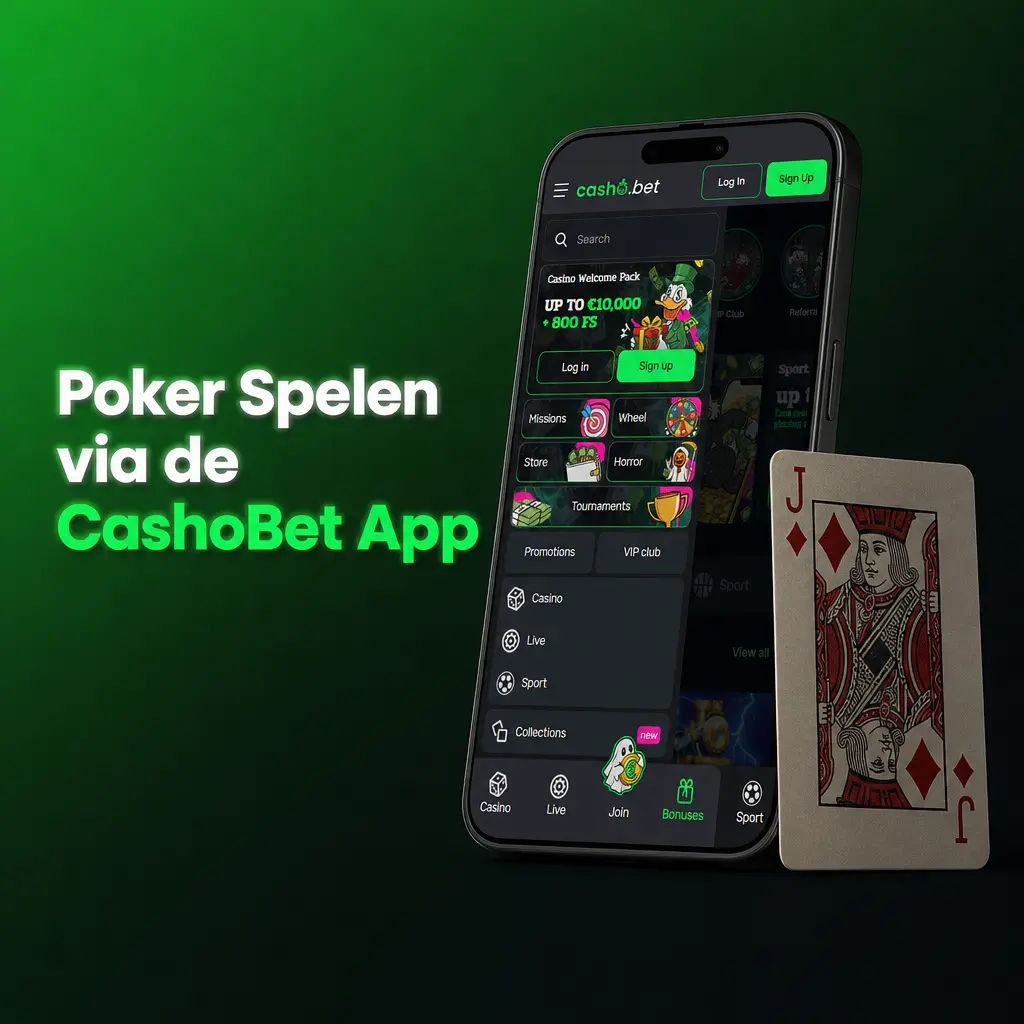 Poker spelen via de CashoBet app op Android en iOS met welkomstbonus van 100% tot 500 EUR plus 100 FS