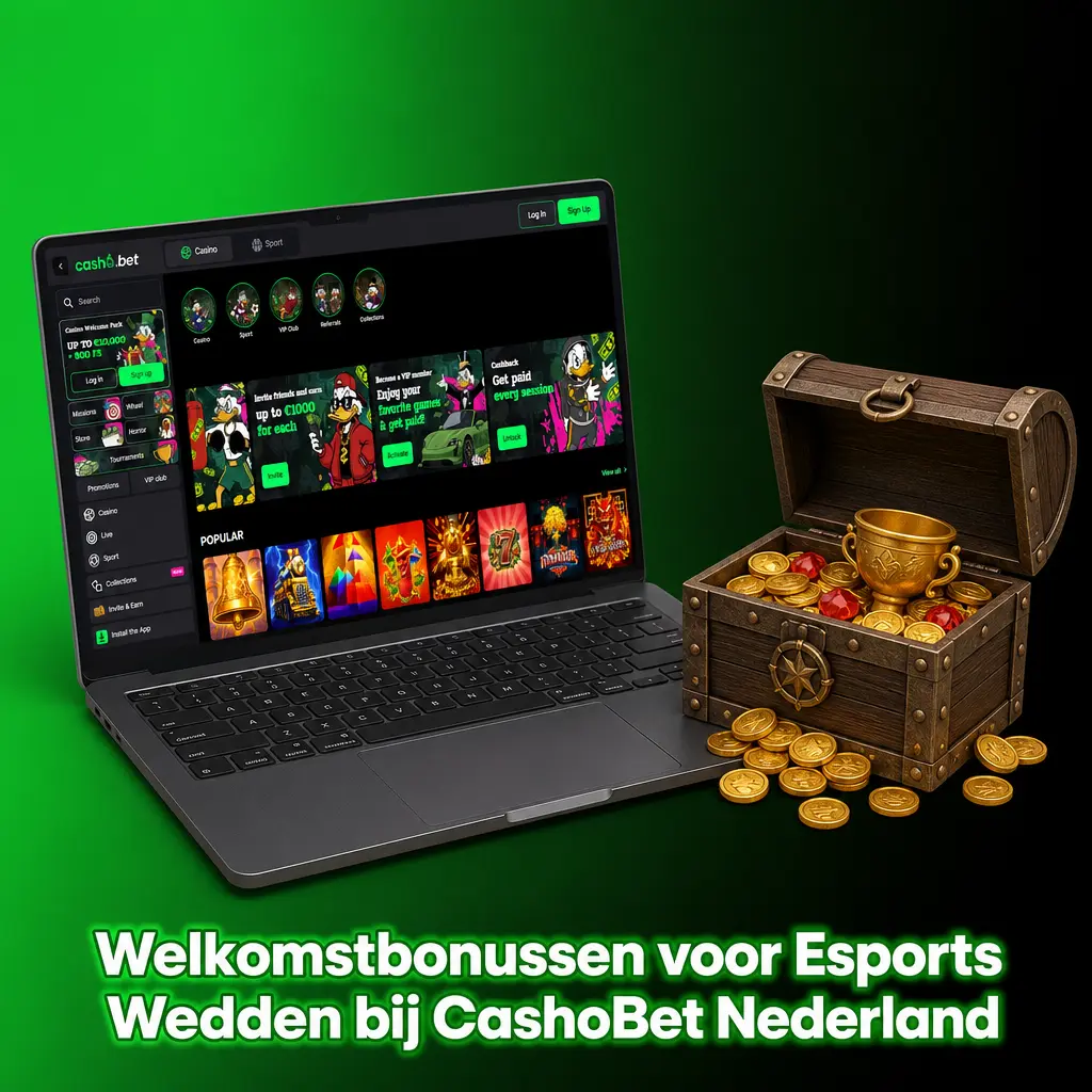 Welkomstbonus bij CashoBet: 100% tot 500 EUR plus 100 free spins voor esports wedden op CS2, Dota 2, League of Legends en Valorant.